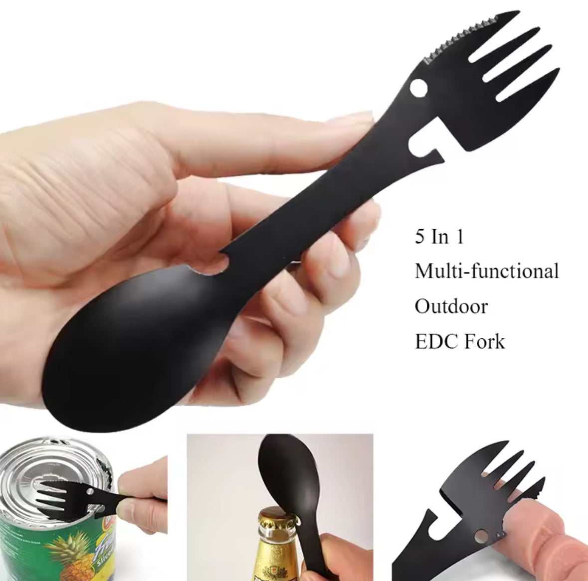 Outdoor Survival Tools 5 in 1 Camping Multi-functional EDC Kit Practical Fork Knife Spoon Bottle/Can Opener